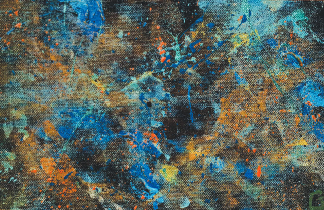El Universo: campo de azules profundos y destellos ocres, como una nebulosa vista de cerca.